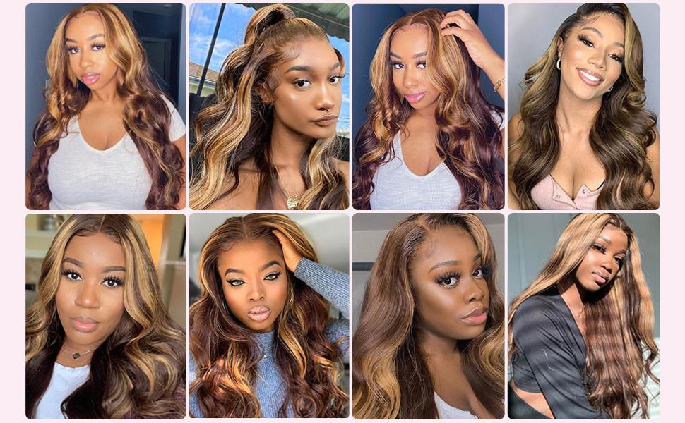 Lemoda Outlet Deal Highlight Body Wave Human Hair Lace Front Wigs 13x4 Ombre 4/27 Lace Frontal Wig 12A 180 Density Virgin Human Hair Wigs Natural Hairline
