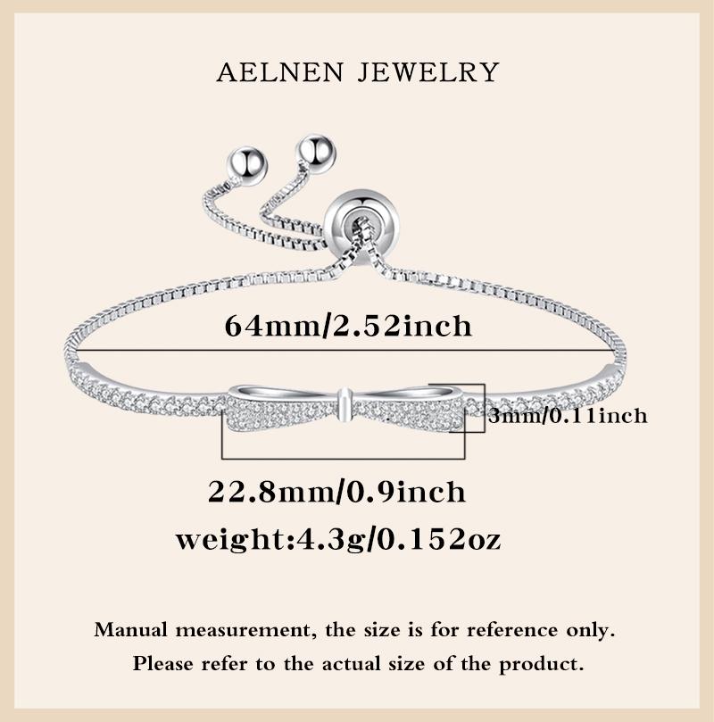 AELNEN S925 Sterling Silver Adjustable Bowknot Tennis Bracelets for Women - Elastic Jewelry Gift with Beaded Design- Luxury Fashion Jewelry