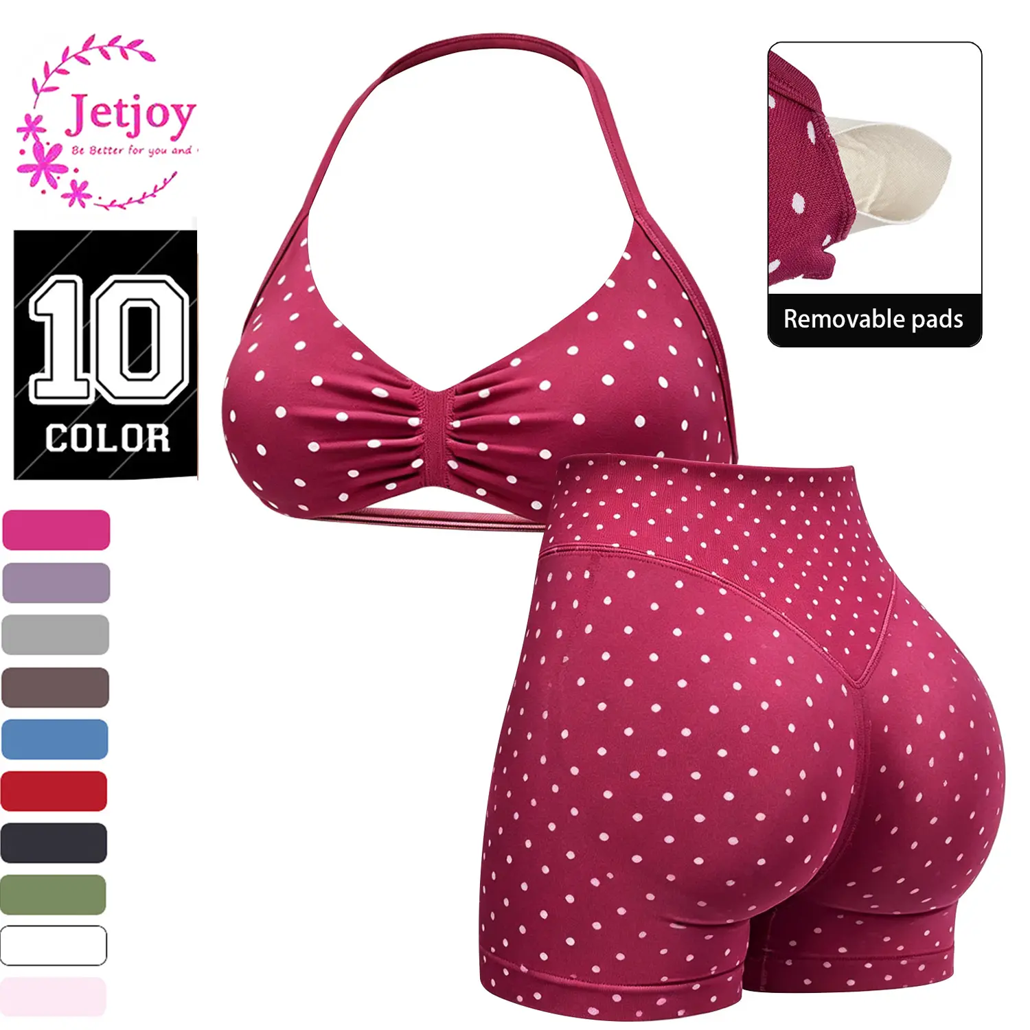 Women's 2-Piece Athleisure Set - Halter Neck Seamless Ribbed Knit Sports Bra, High Waist Scrunch Butt Activewear Shorts, Stretchy Fitted Sportswear Set for Gym Yoga, Seamless Yoga Sportswear Fitness Suit