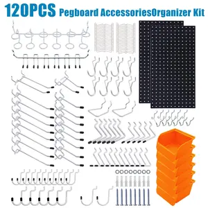 278/120/108PCS Pegboard Organizer Kits: Metal Panels, Bins & 1/8-1/4 Inch Hooks | Wall Storage for Garage, Workbench, Shed Tools