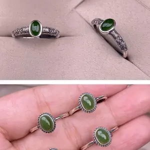 Genuine Hetian Jade Ring with Vintage S925 Sterling Silver Band