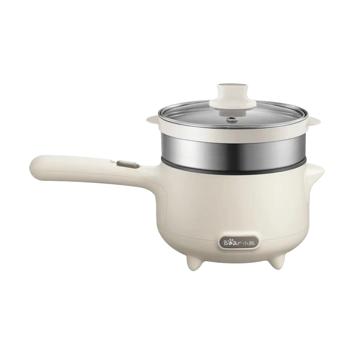 Bear Electric Hot Pot 1.2L, Mini Multi-functional Cooker with Steamer Basket, Non-stick Pot for Boiling, Steaming, Stewing, White DRG-C12S1