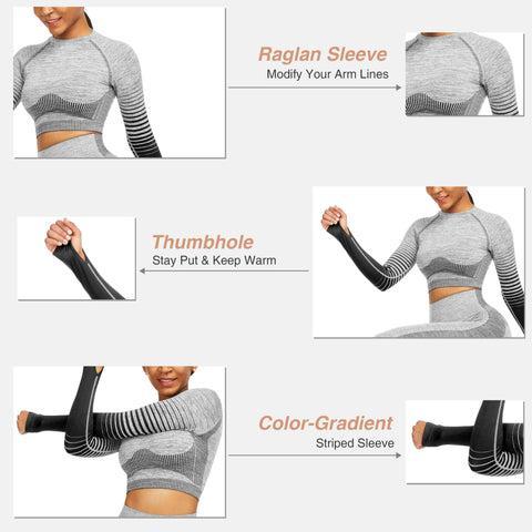 FeelinGirl High Waist Yoga Leggings Long Sleeve Crop Tops Activewear Comfortable Womenswear