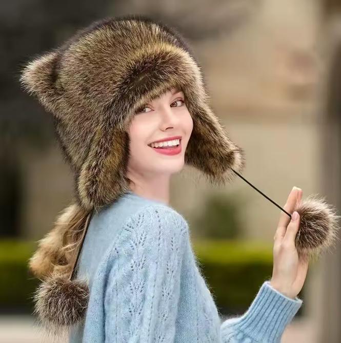 Creative and Cute Raccoon Earmuff Hat Warm and Thick Plush Hat for Autumn and Winter Fashionable Versatile Casual Luxurious Lei Feng Style