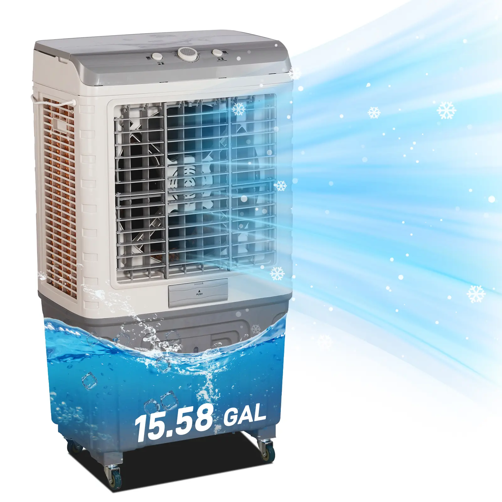 3-in-1 Portable Evaporative Cooler 707L Indoor Outdoor Personal Air Cooler 3065 CFM with 15.85 Gallon Water Tank Scroll Casters and 4 Ice Packs