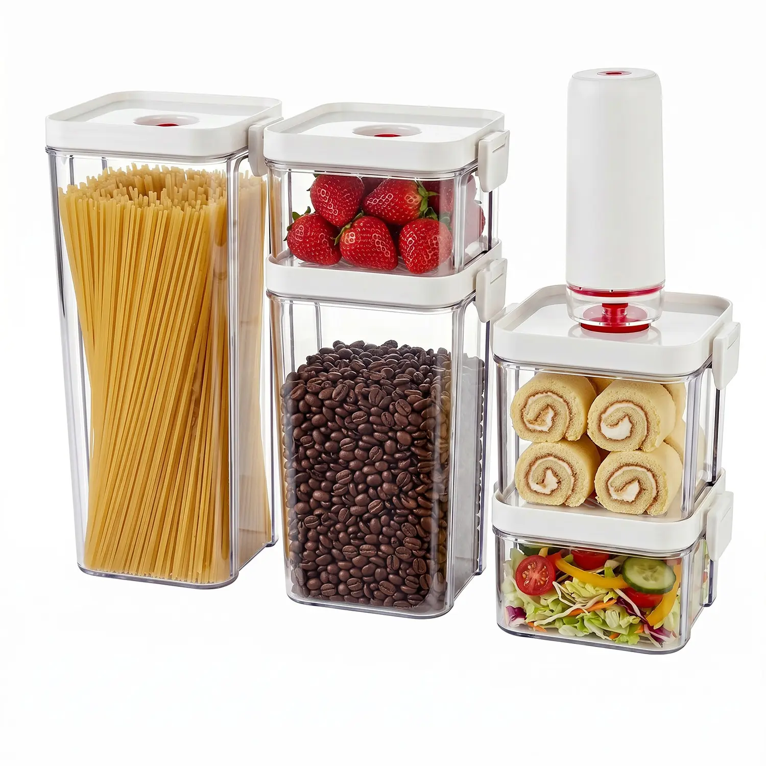SUSTEAS Kitchen Multi-Size Vacuum Seal Food Storage Container Set with Electric Vacuum Pump, 5 Airtight Leakproof BPA-Free Stackable Kitchen Utensils for Meal Prep, Pantry Organization