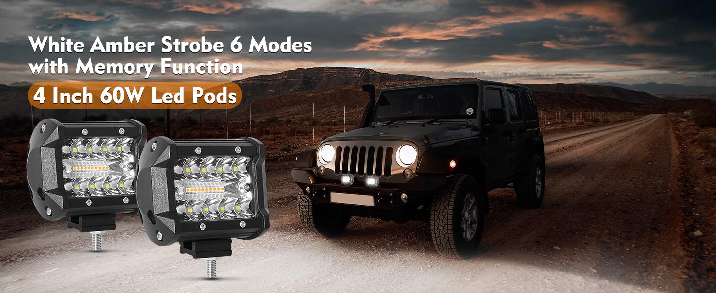 DIBMS 4 Inch LED Light Pods 60W Combo White Led Light Bars Spot Flood Beam Off Road Driving Fog Lights Waterproof for Offroad Boat Car Tractor Truck SUV ATV Grain Drill, Mower, Snowplow