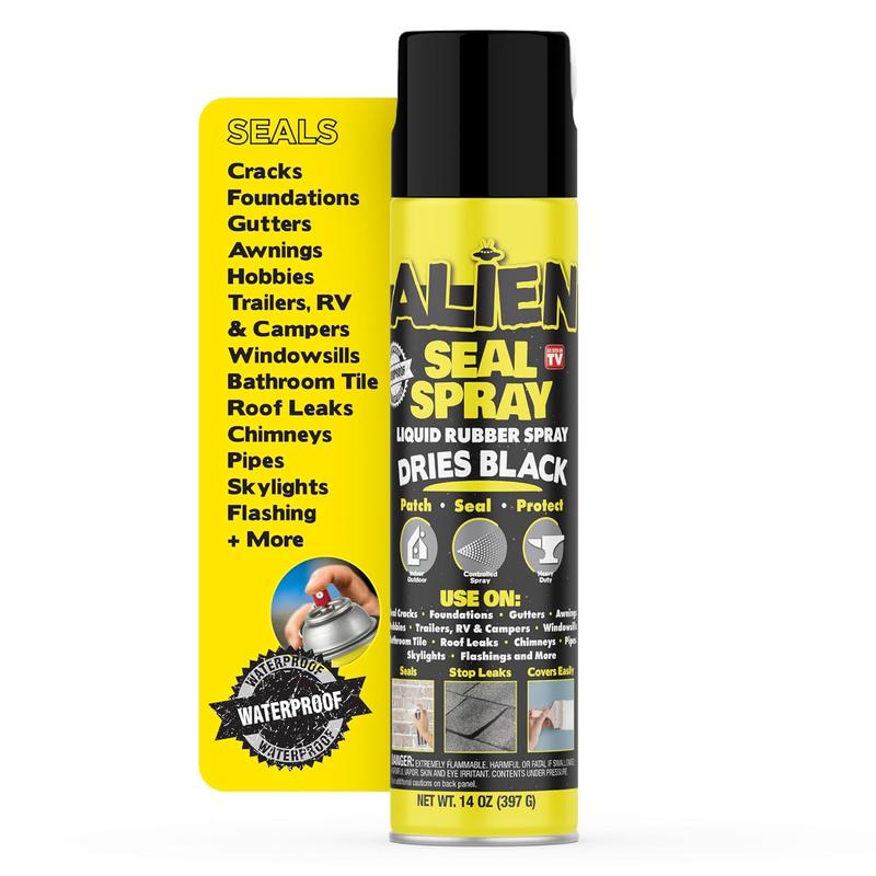 Alien Seal Spray Liquid Sealant Spray, Waterproof Liquid Rubber Spray Prevents Patches and Seals Leaks, Protects Surfaces, Works on Most Materials, Long Lasting, Dries Black or Clear-1 Can (14 Oz)
