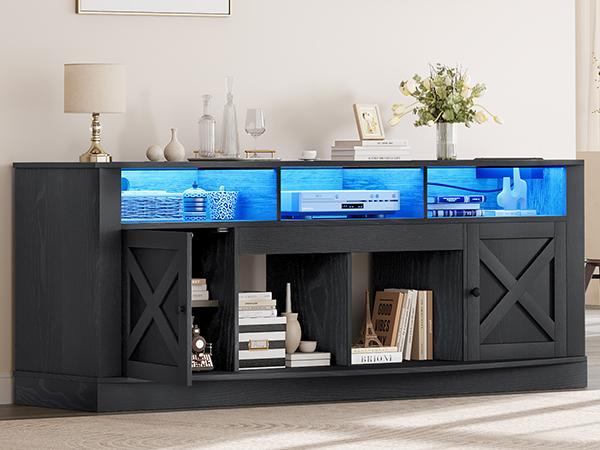 YITAHOME Farmhouse TV Stand for TVS up to 80 Inch, Entertainment Center with Power Outlet, TV Table with Barn Doors & Storage Cabinets, TV Console for Living Room, 70"