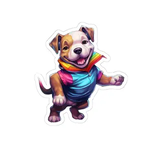 Happy Pitbull Puppy with LGBTQ+ Pride Sticker | Kiss-Cut Sticker