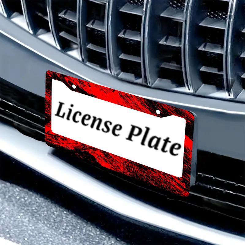 Red And Black Brush Mark License Plate Frame, Wild And Graffiti Style License Plate Frame, Colored License Plate Holder, Car Front And Rear License Plate Covers, Aluminum License Plate Frame with 2-Hole Screws, Size 12x6in