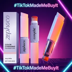 Zephoco Ivory White 2-in-1 Color-Changing Foundation Stick, All-in-One Radiant Concealer, Multi-Color Waterproof, Medium Coverage, Lightweight Texture for Long-Lasting Makeup