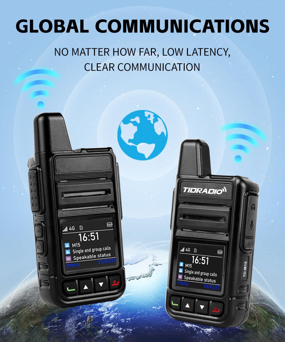 TIDRADIO TD-M15 Global POC Radio with 1 Year SIM Card Walkie Talkie Long Range 4G Network 2 Way Radio 5000 KM for Hiking and Camping 3000mAh Battery Clear Audio 4G Signal