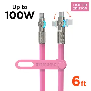 Chunky180° 100W USB-C to USB-C Rugged Fast Charge Cable | 6ft | Pink