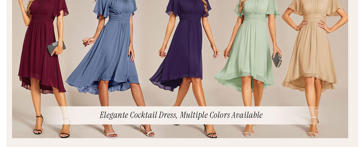 Ever-Pretty 【Plus Size】 Chiffon Wedding Guest Dress for Women - Flowy A-Line Knee Length with Short Ruffle Sleeves & Zip Closure - 02053