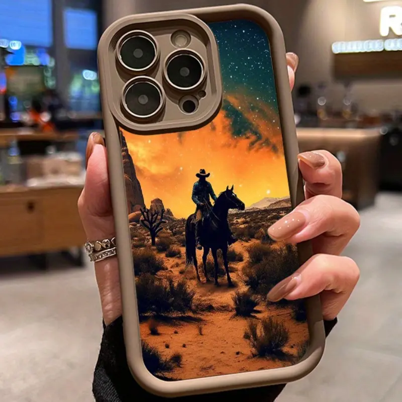 Desert Western Design Silicone iPhone Case & Casing - Multi-Model Fit for iPhone 17 Pro Max,16 Plus,15,14,13,12,11,XR,Air E - Shockproof, Slim, Durable, Full Camera Protection Mobile Accessory for Slim Phones