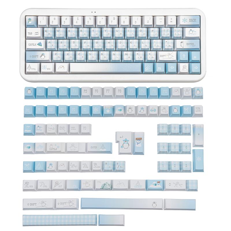 Ergonomic keycaps COOMICKEY Creamy Keycaps Set 145 Keys PBT Dye Sublimation Snowman Shape Blue Custom Keycap for 61/64/87/104/108 Cherry MX Switches ISO ANSI Layout Mechanical & Gaming Keyboard