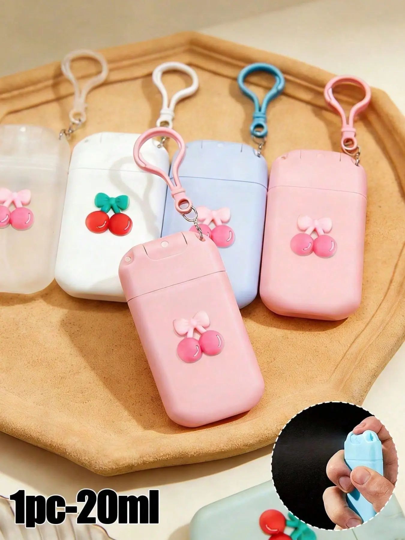 20ml Portable Card-Style Spray Bottle 0.68oz Card-Style Perfume Sprayer, Cute Pink Cherry Decoration, Perfume Bottled Separately, Water Essence Bottled Separately, with Nozzle Bottled Separately, Comes with Lanyard