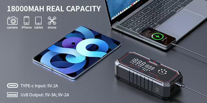 【NewYear2026】Kapeezi 12000A Portable Car Emergency Starter 160PSI Tire Inflator 12V Battery Starter 18000mAh Power Bank with LED Light. Suitable for all gasoline engines and 8L diesel engines.