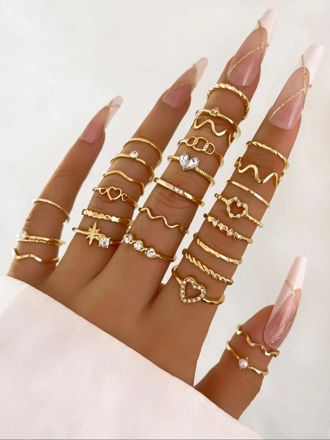 Heart & Geometric Design Ring Set, Stacking Ring Set, Fashion Stackable Rings, Fashion Accessories for Women & Girls, Casual Jewelry for Parties and Daily Wear, Trendy All-Match & Exquisite Jewelry for Birthday Gift