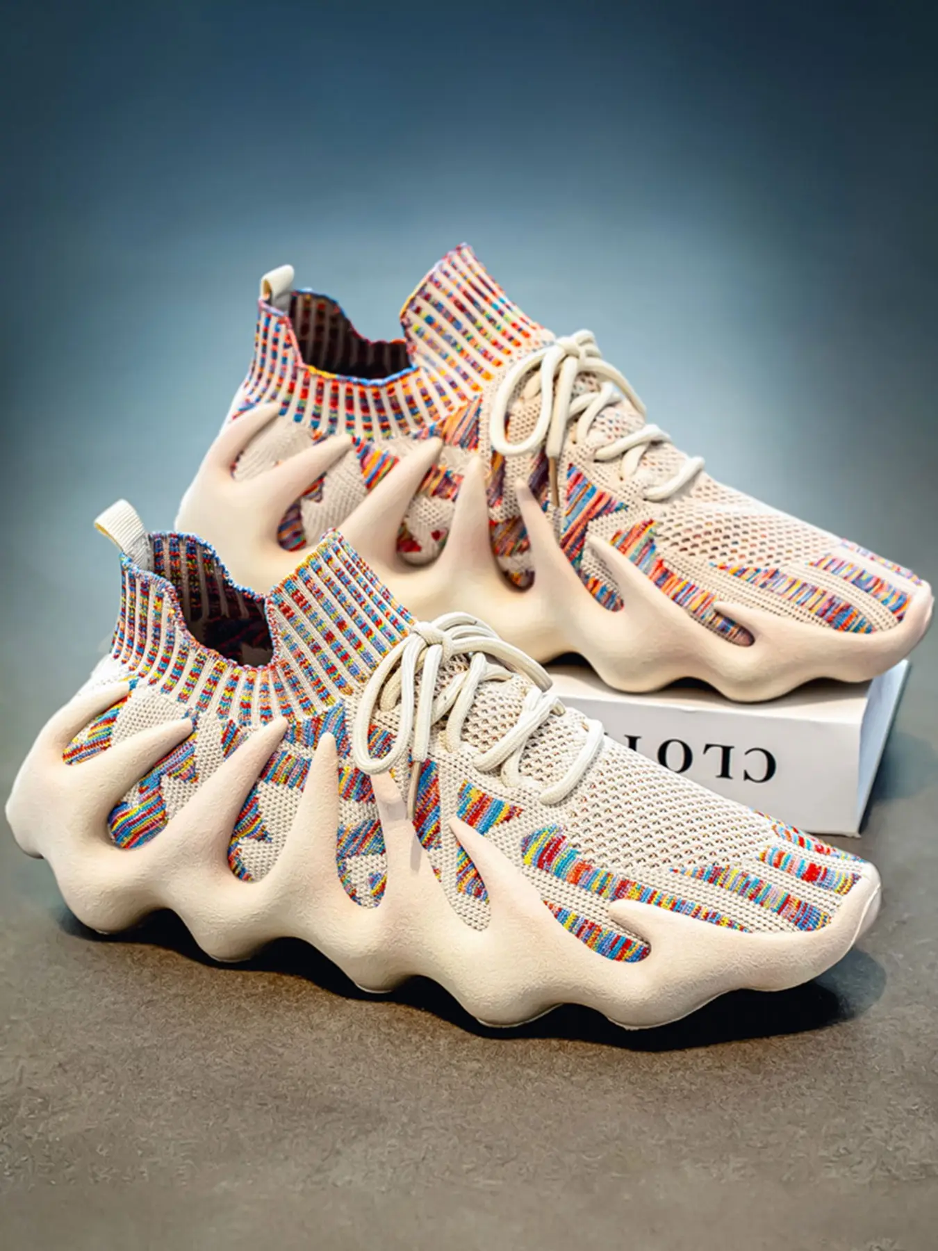 Octopus Mesh Breathable Running Sneakers, Shock Absorbing Anti-Slip, Small Cage Coconut Flyknit Flame Sock Shoes, Comfortable Athletic Footwear, Sporty Running Shoes