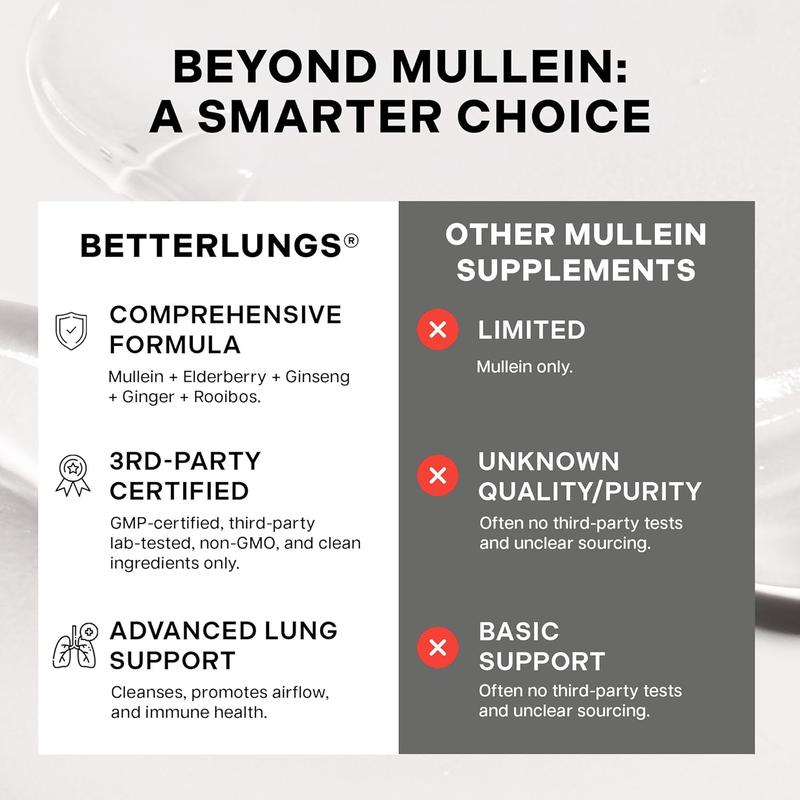 Betterbrand Herbal Lung Detox Tea Bags - Mullein Leaf, Ginseng, Elderberry, Ginger & Thyme for Lung Cleanse & Mucus Detox - 15 Tea Bags for Healthy Natural Respiratory Relief