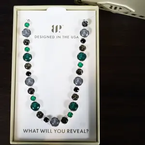 BP Jewel Candy Necklace - Moss And Marble Collection - Elegant with deep colored gemstones, adjusttable