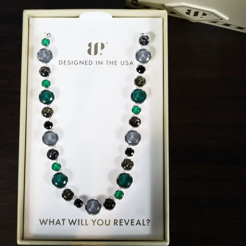 BP Jewel Candy Necklace - Moss And Marble Collection - Elegant with deep colored gemstones