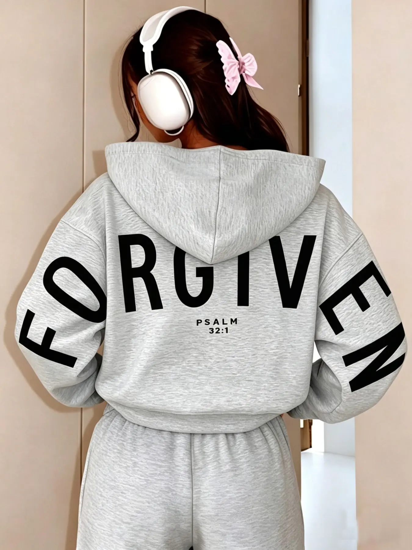 Viral "Forgiven" Christian Hoodie, Psalm 32:1 Print, Oversized Fit for Everyday