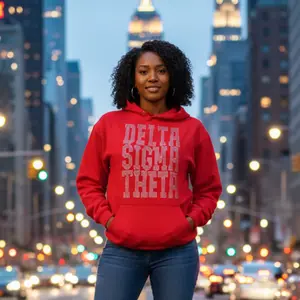DST Rhinestone Hoodie - Red Delta Sigma Theta Design for Women