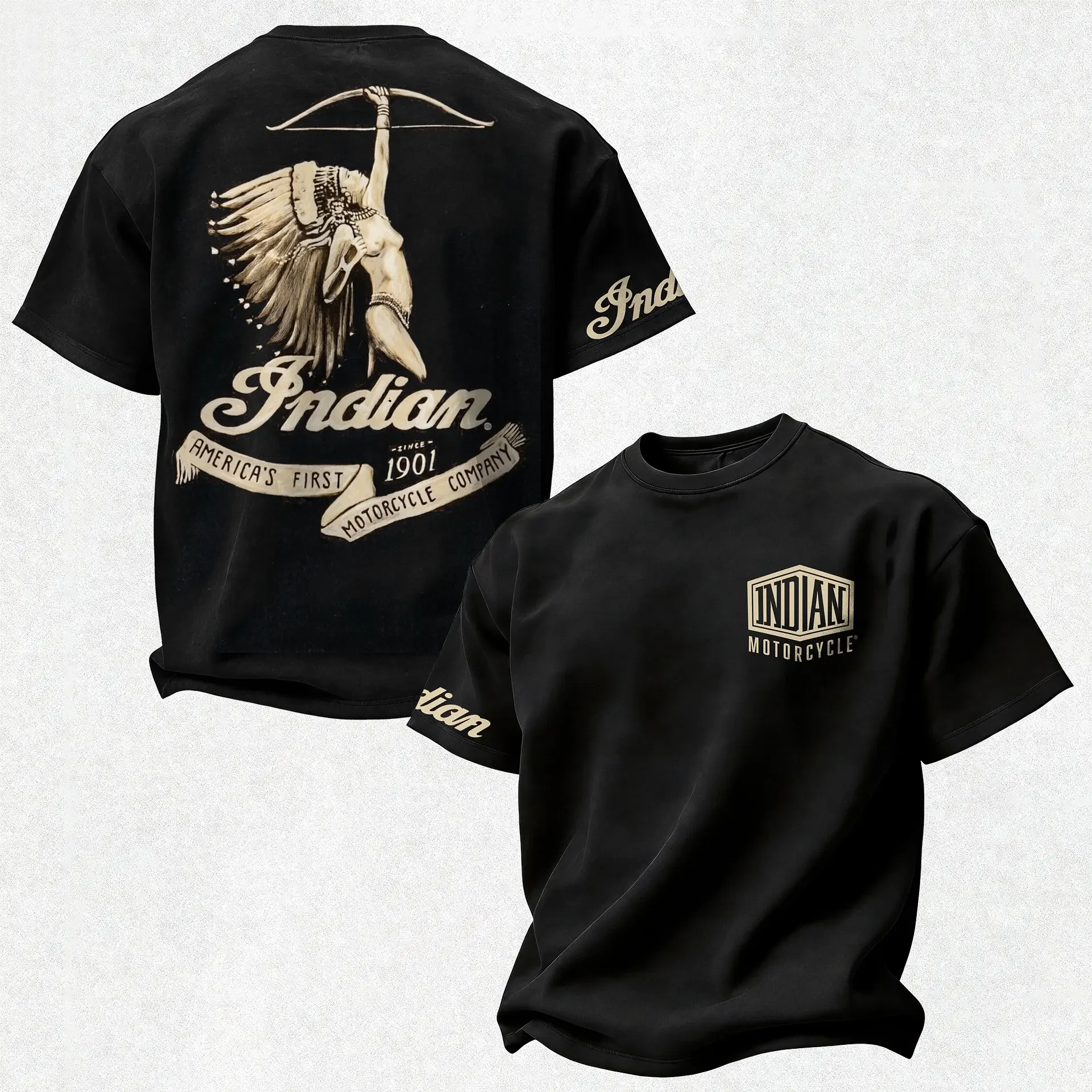 Vintage Indian Motorcycle Graphic Tee, Retro Biker Heavyweight T-Shirt US, Cotton Streetwear Crewneck  Shortsleeve Menswear