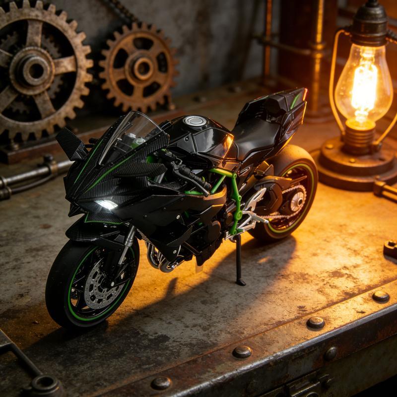 "1:12 Scale Diecast Motorcycle Model - Zinc Alloy Collectible Toy! Features Suspension, Free - Roller, Push - Back & Non - Rechargeable Button Battery. Black, Sleek Modern Design for Diecast Enthusiasts! "