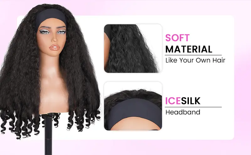 Lush Haute New Afro Headband with Curly in the End Wig Synthetic Hair Texture with Unique Bouncy Curls in the End 20 Inch Soft Curly Full Hair Headband Wigs Synthetic for Women No Leave out Glueless Wig