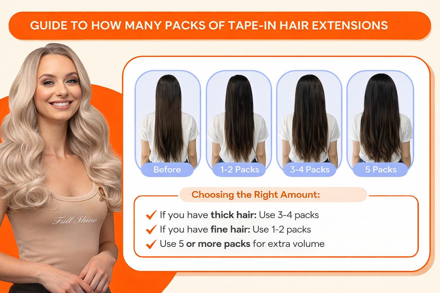 Full Shine Tape in Hair Extensions Natural Straight Human Hair 20 Pcs 50 Gram for Beauty Women