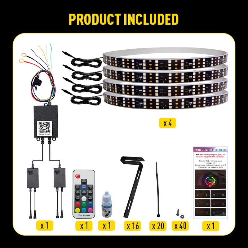 AUXITO 17.5" RGB & Chasing Three Flow Row LED Wheel Ring Rim Lights For Truck Car set