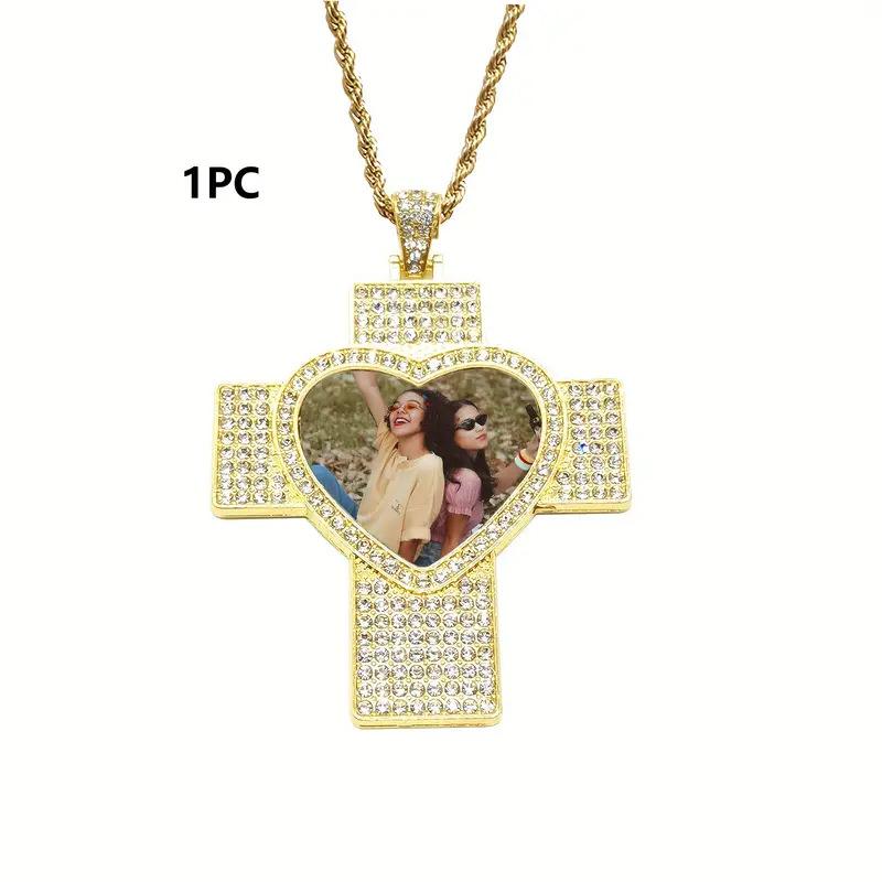 Picture Chain Pendant 18K Gold Wing Bezel Charms  Plated Hip Hop Pendant Necklace