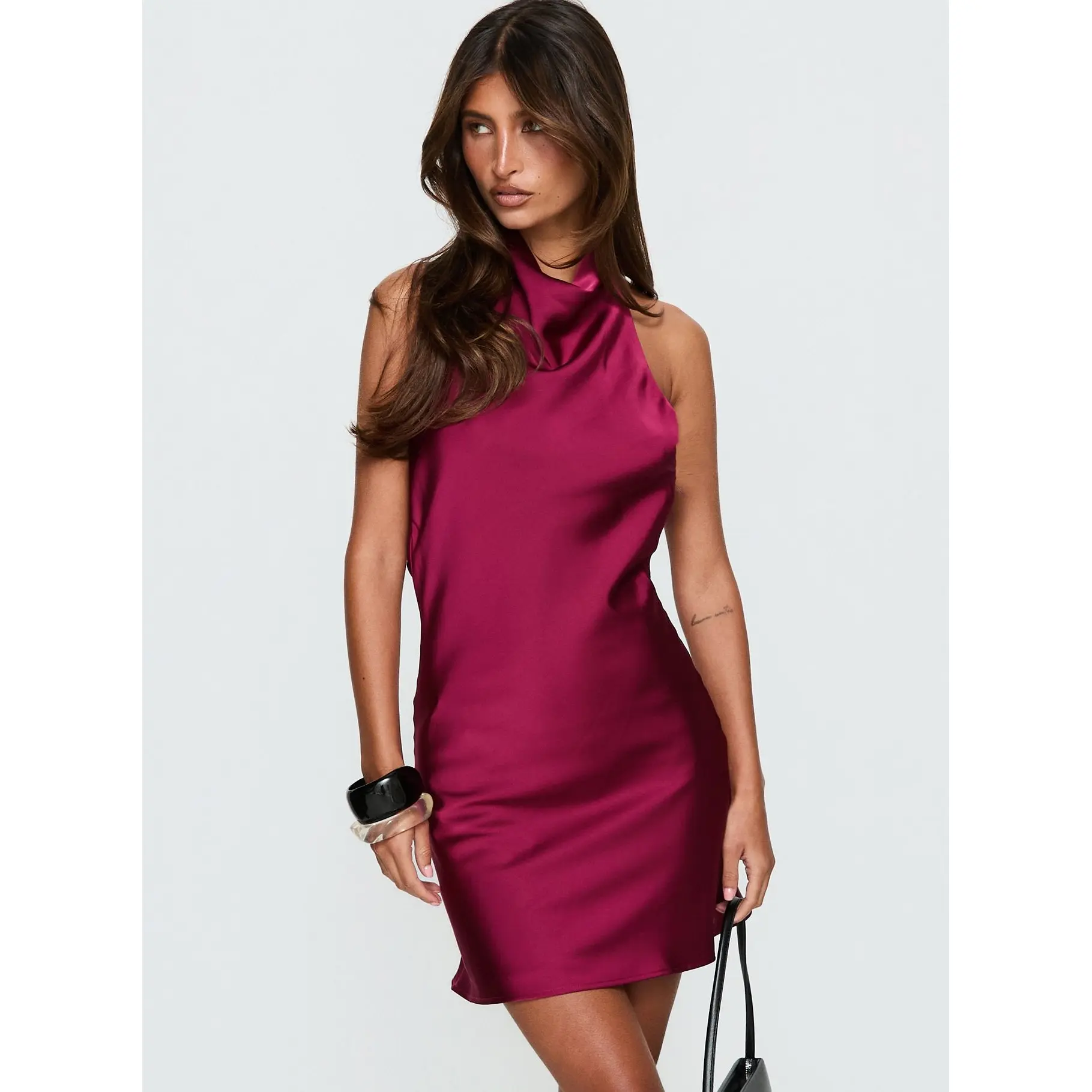 A-list Halter Cowl Neck Mini Dress Plum - TikTok Shop