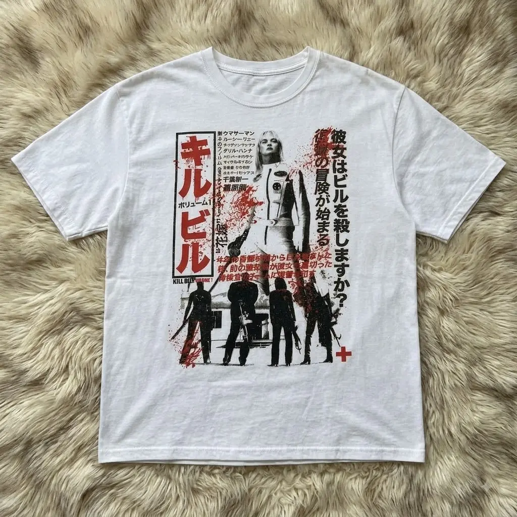 Kill Bill Volume 1 Japanese Movie Poster Graphic T shirt and Baby Tee | Vintage Cinema Film Streetwear | Harajuku Movie Lover Graphic Tee