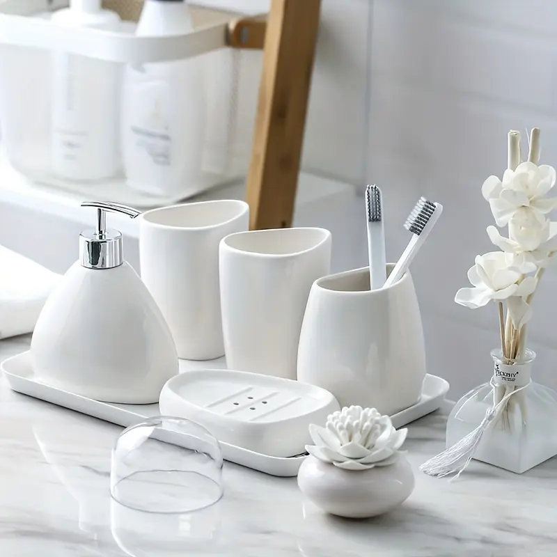 Luxury Bathroom Accessories Set, Bathroom Essentials Accessories, 4/5 Counts Including Toothbrush Holder, Soap Dispenser, Toothbrush Cup, Soap Dish, Bathroom Accessories, Bathroom Supplies, Bathroom Accessory Sets