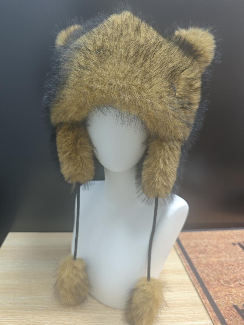 Raccoon Tail Winter Hat with Detachable Fluffy Earmuffs, Y2K Faux Fur Cozy Mood Hat, Hypoallergenic & Machine Washable for Cold Weather, Outdoor Wear, Street Style & Casual Outfits