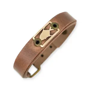 Permit Fishing Bracelet, Bronze Badge on Brown Leather Cuff, Adjustable Skinny Saltwater Bracelet 5" to 8.5" Wrist