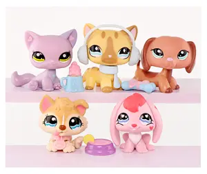 5pcs Mini Pet Shop Short Hair Cat Husky Dashchund Sitting Cat Bunny Sets with Accessories #1994 #886 #2046 #1013 #557 Collectible Kids Gift Figure Toy