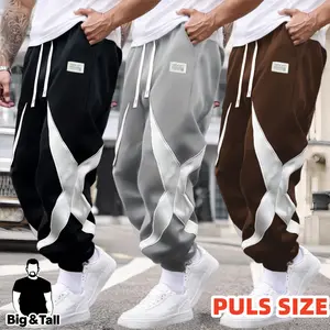 Men's Plus Size Color-Block Star Graphic Loose Joggers, Big & Tall Drawstring Casual Sweatpants for Streetwear & Daily Wear