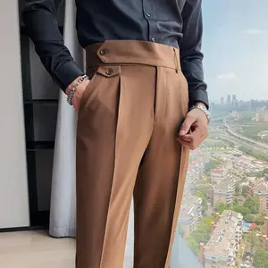 British Style Autumn New Solid High Waist Trousers Men Formal Pants  High Quality Slim Fit Business Casual Suit Pants Hommes