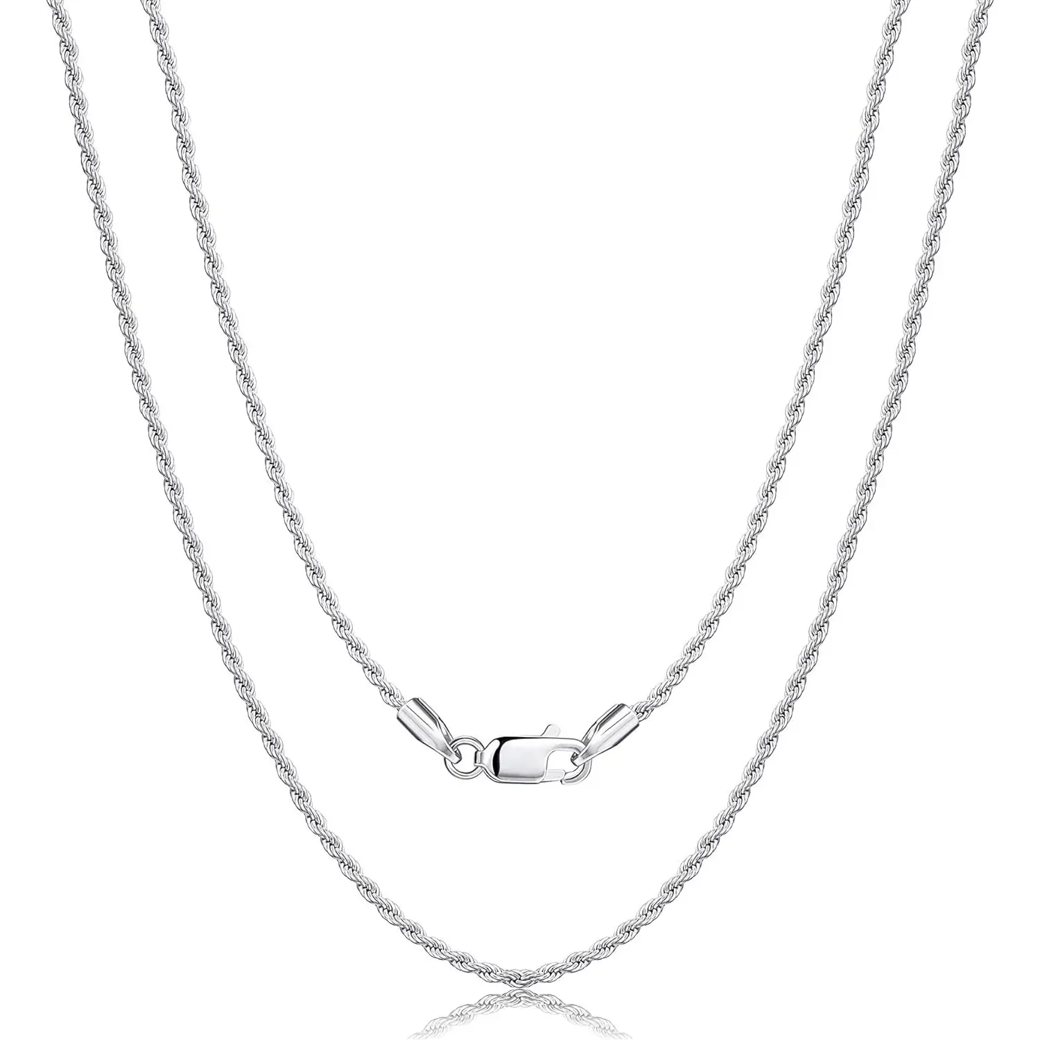 Milacolato 1.35mm Italian Twisted Rope Chain Necklace, Durable Hypoallergenic High End Jewelry for Unisex Wear with Shiny Finish, Gift Boxed in Multi Sizes 16-24 Inch, High End Necklace, Hypoallergenic Link Pendant, Gift Ideas, Anniversary, Italian Metal,