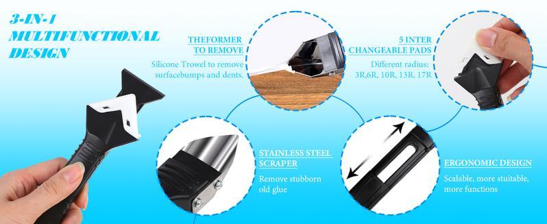 11Pcs Silicone Caulking Tools 3 in1 Grout Removal Tool(Stainless Steelhead)&Grout Remove Scraper, Caulk Remover for Kitchen/Bathroom/Window