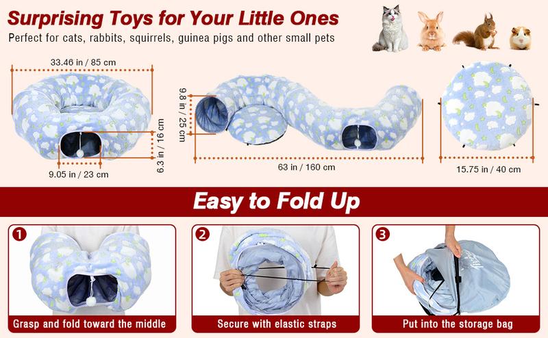 Pawaboo Cat Tunnels for Indoor Cats, 35'' Plush Cat Tunnel Bed Christmas Tree Skirt with Playful Ball and Circle Cushion, Foldable Peekaboo Cave, Interactive Toy,