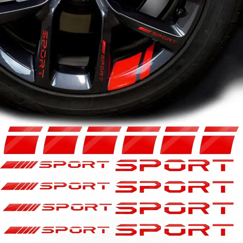 14pcs Car Decal Stickers,Wheel Rim Decal Sticker,Sport Logo Reflective Stickers,Sport Emblem Car Rear Bumper Sticker,Rear Mirror Decals for All Vehicles(Red,14PCS)