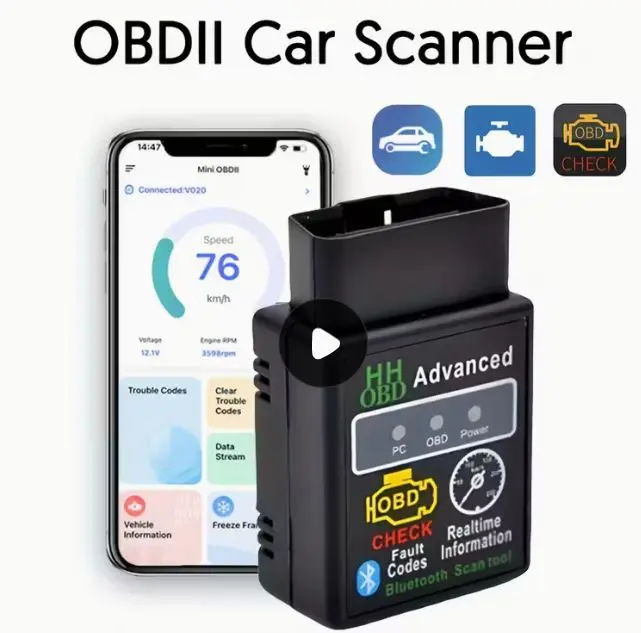 Wireless Bluetooth OBD2 Vehicle Scanner - BLE OBDII Diagnostic Code Readers & Scanners for Car Owners, Auto Troubleshooting, Engine Error Codes Reading, Complimentary Exclusive iOS & Android App, No Battery