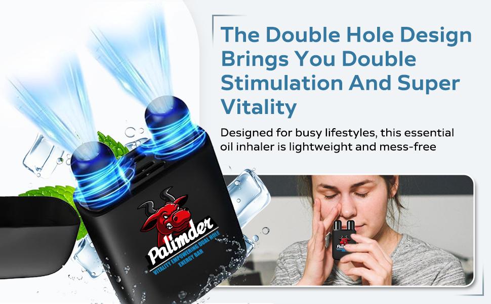 Vitality Empowering Dual Hole Energy Bar - Peppermint Aromatherapy Inhaler for Energy Focus Portable Essential Oil Nasal Sticks for Stress Relief Mental Clarity Non-Medical 1 Pack